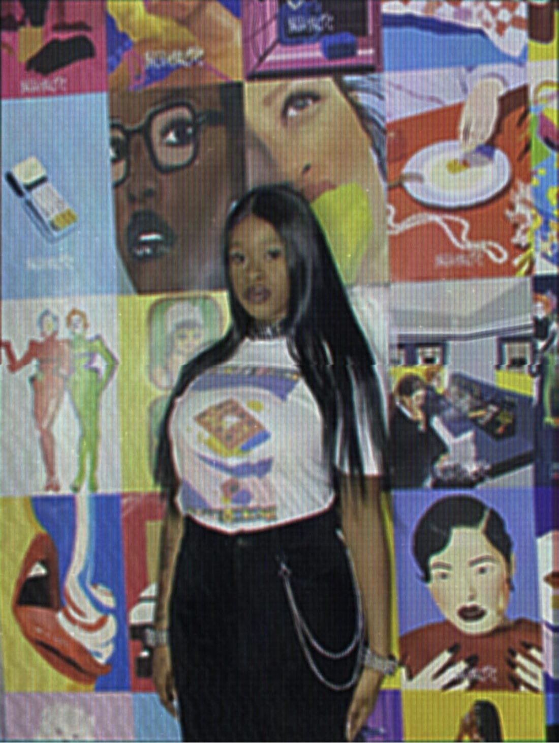 Biankeye Designs The Break SS25 graphic T-shirt, photographed against an artwork display