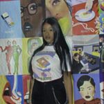 Biankeye Designs The Break SS25 graphic T-shirt, photographed against an artwork display